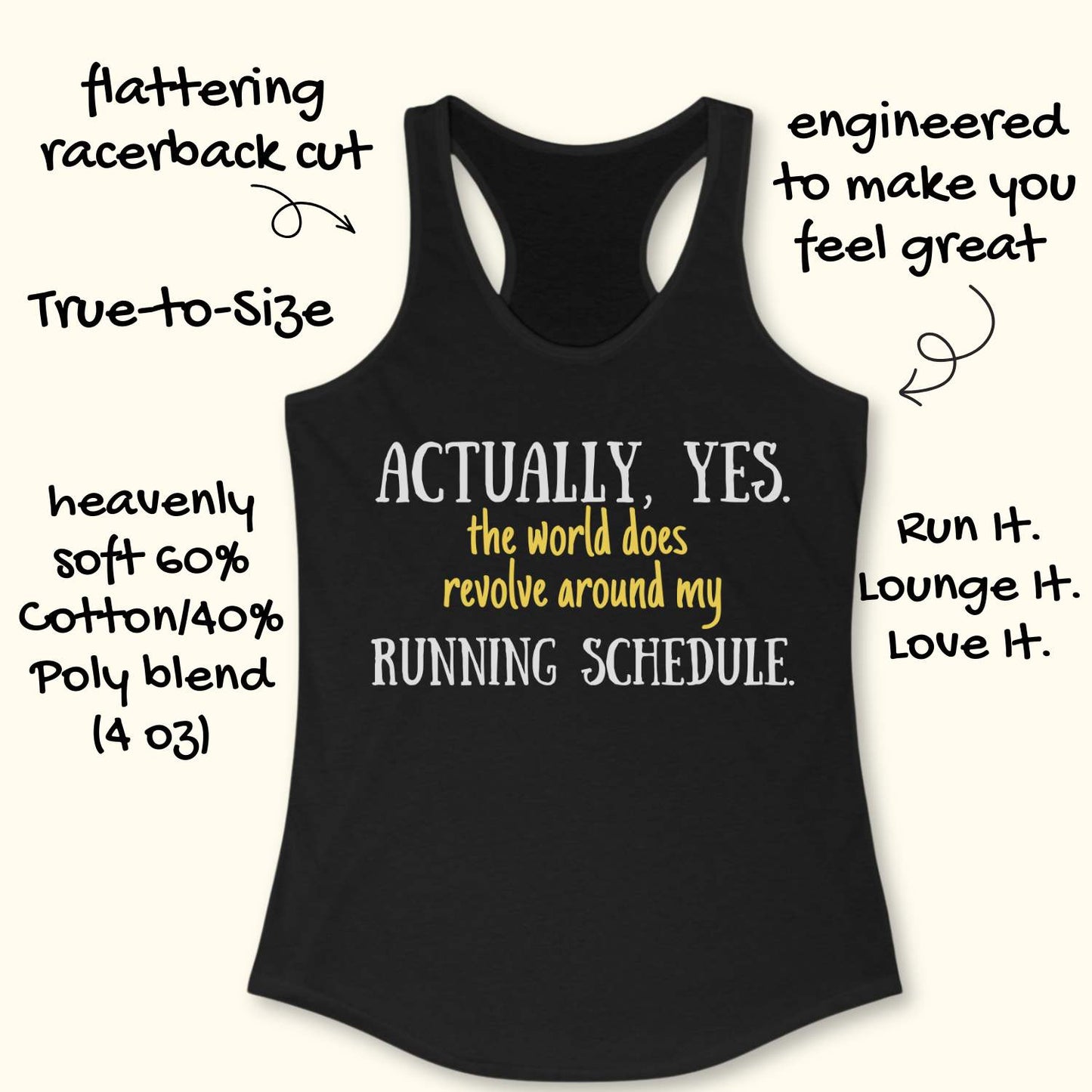 Black tank top with text  on a white background
