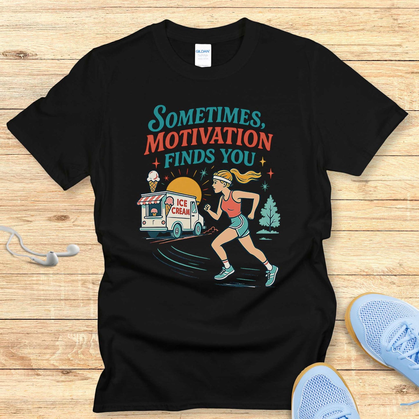 Funny Running Shirt Women Runners T-Shirt Ice Cream Motivation