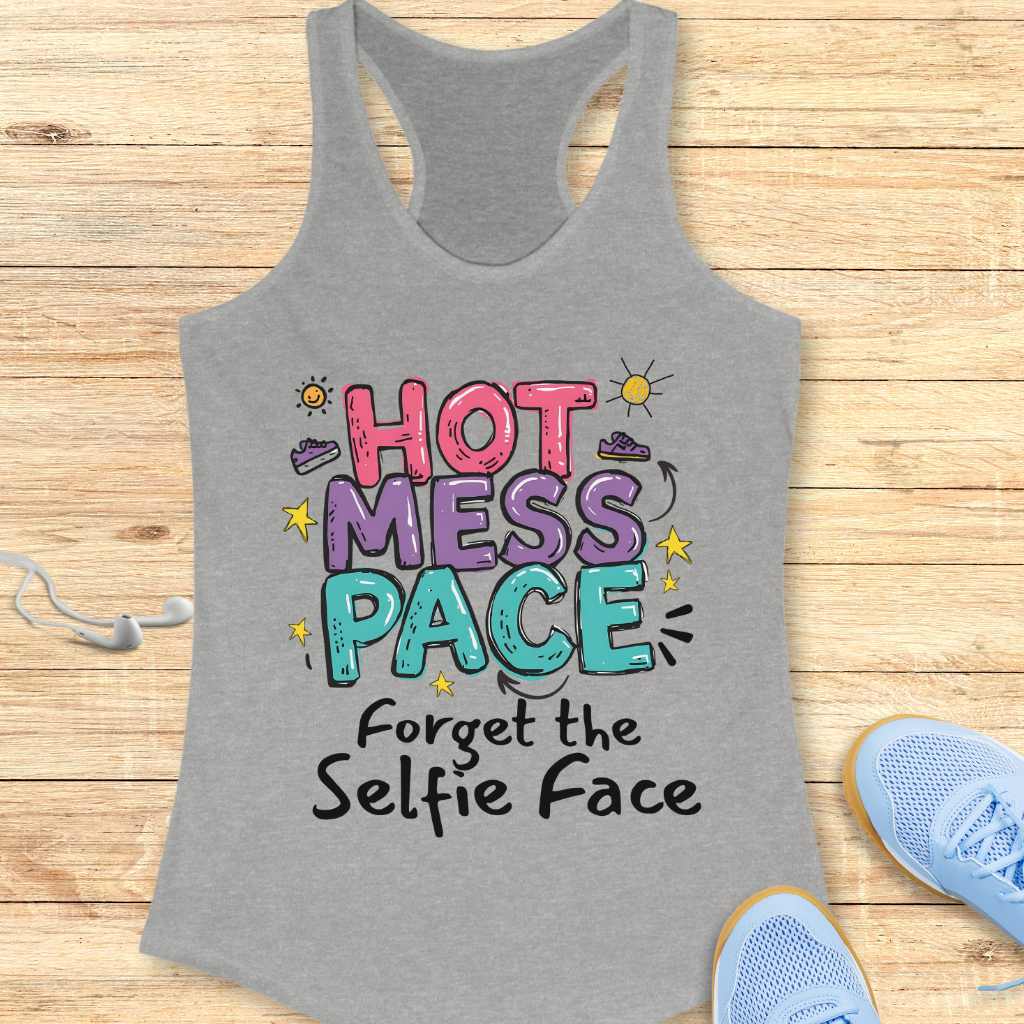 Funny Running Racerback Tank Top Women Runners Hot Mess Pace