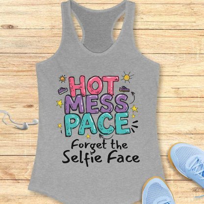 Funny Running Racerback Tank Top Women Runners Hot Mess Pace