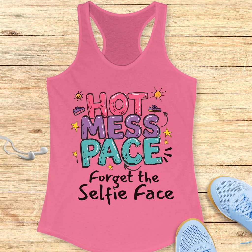 Funny Running Racerback Tank Top Women Runners Hot Mess Pace