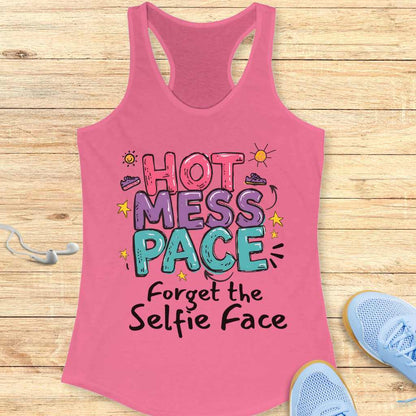 Funny Running Racerback Tank Top Women Runners Hot Mess Pace