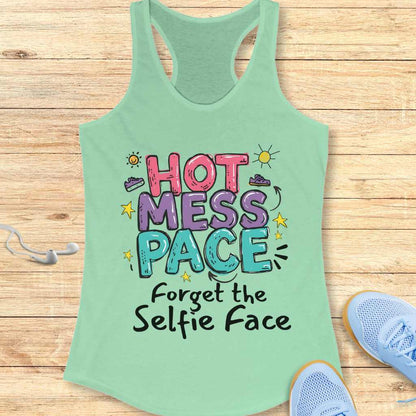 Funny Running Racerback Tank Top Women Runners Hot Mess Pace
