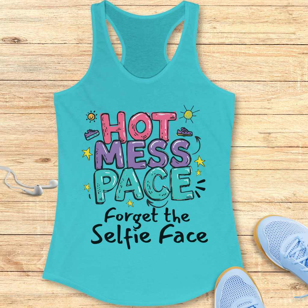 Funny Running Racerback Tank Top Women Runners Hot Mess Pace