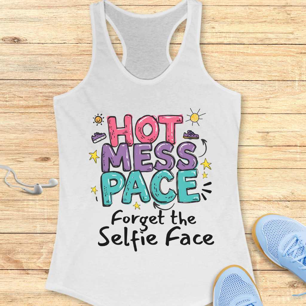 Funny Running Racerback Tank Top Women Runners Hot Mess Pace