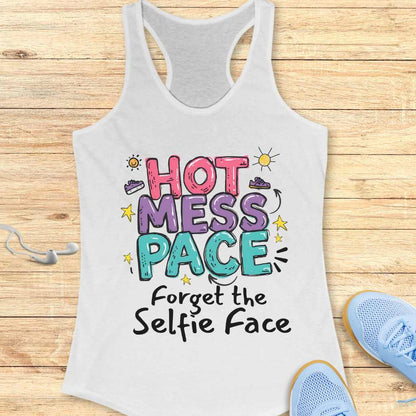 Funny Running Racerback Tank Top Women Runners Hot Mess Pace