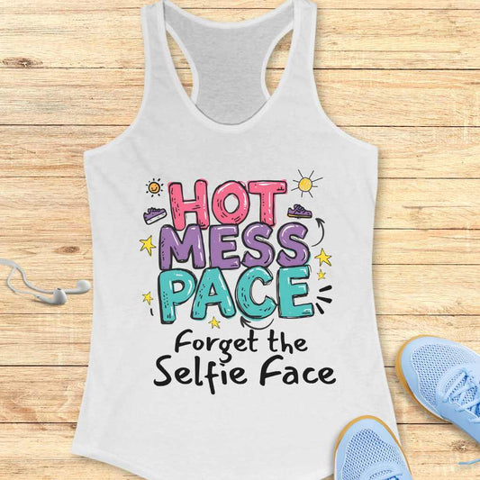 Funny Running Racerback Tank Top Women Runners Hot Mess Pace