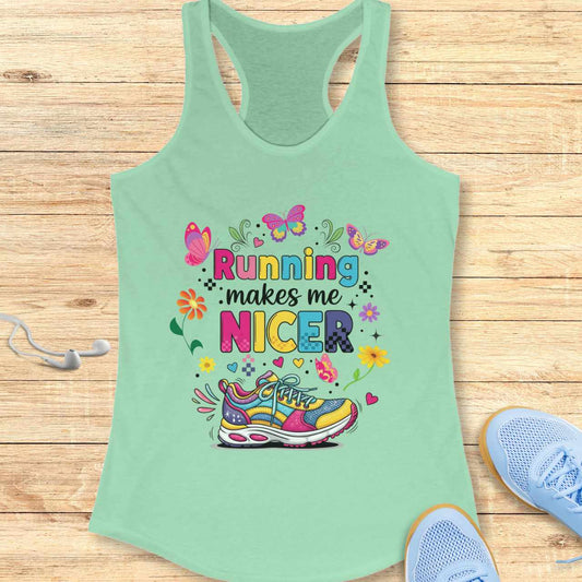 Funny Running Racerback Tank Top Women Runners Running Makes Me Nicer