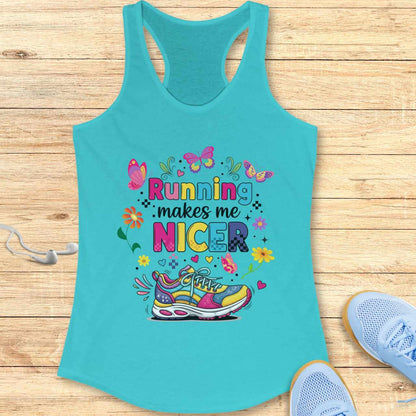 Funny Running Racerback Tank Top Women Runners Running Makes Me Nicer