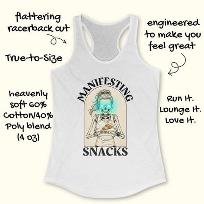White tank top with graphic design and text on a white background