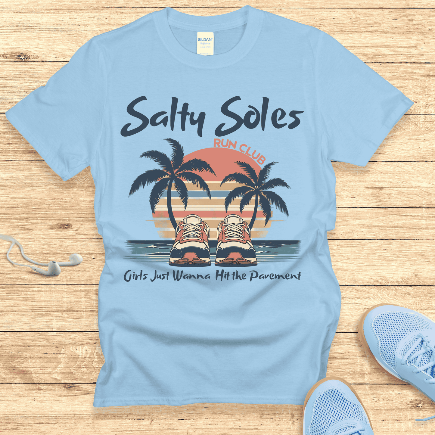 Salty Soles T-Shirt – Funny Women’s Running Shirt with Sunset Vibes