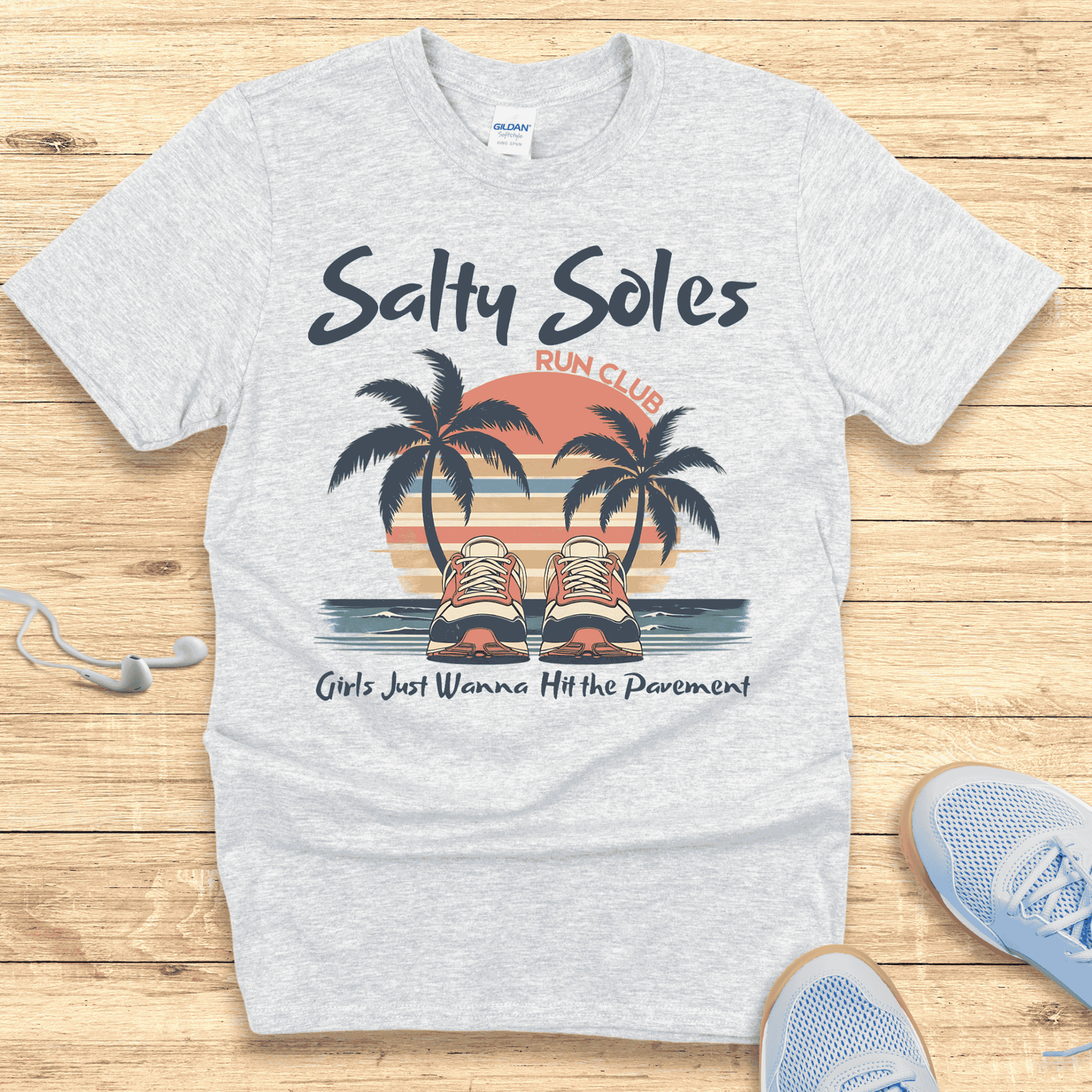 Salty Soles T-Shirt – Funny Women’s Running Shirt with Sunset Vibes
