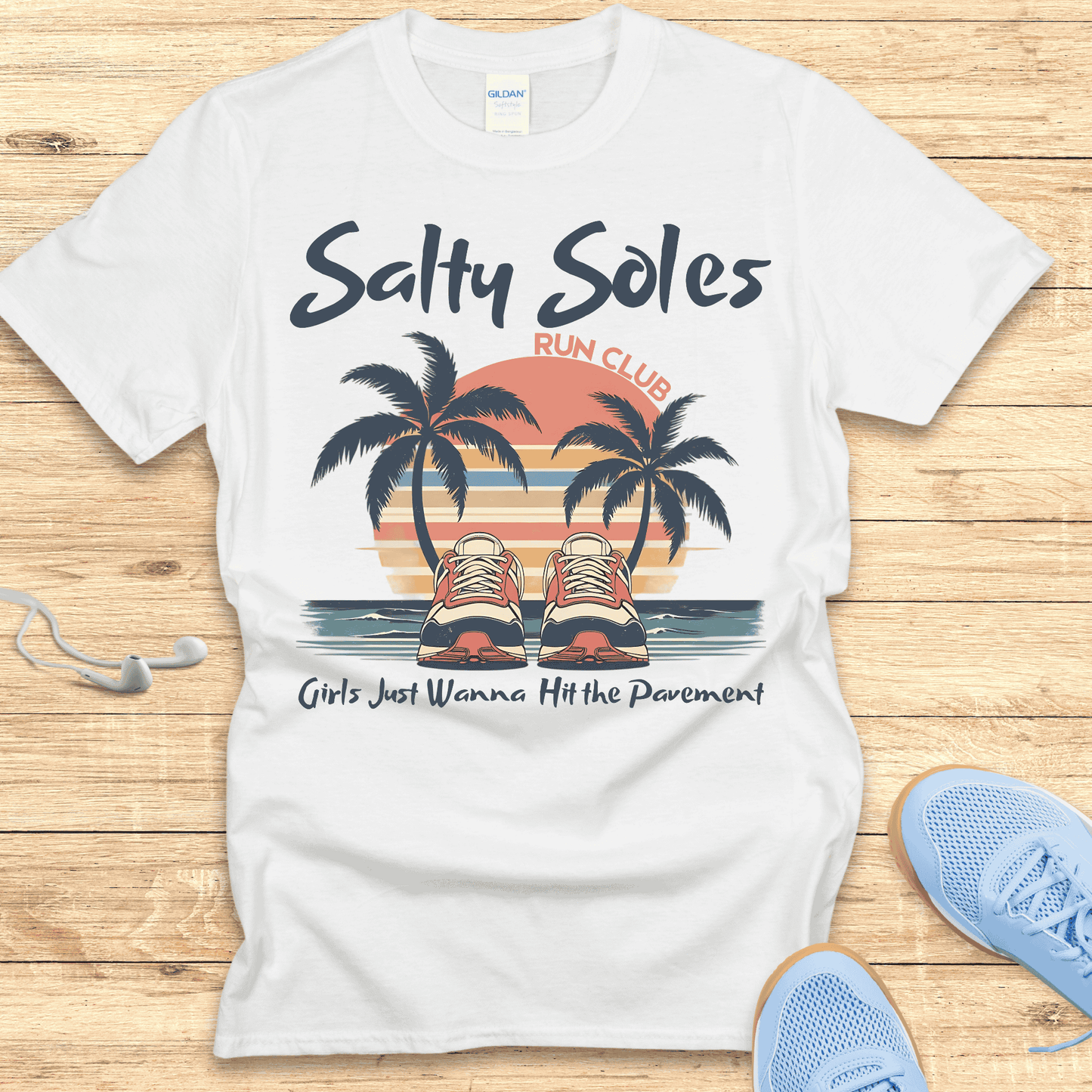 Salty Soles T-Shirt – Funny Women’s Running Shirt with Sunset Vibes