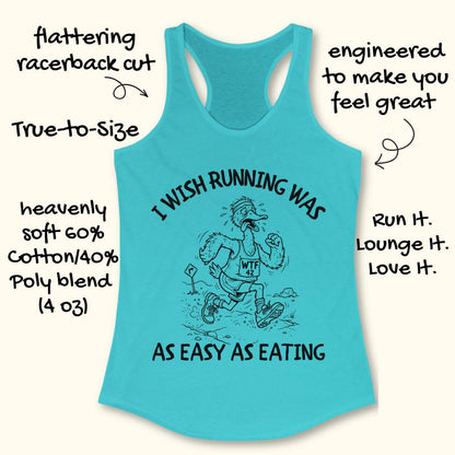 Turquoise tank top with graphic and text on a white background