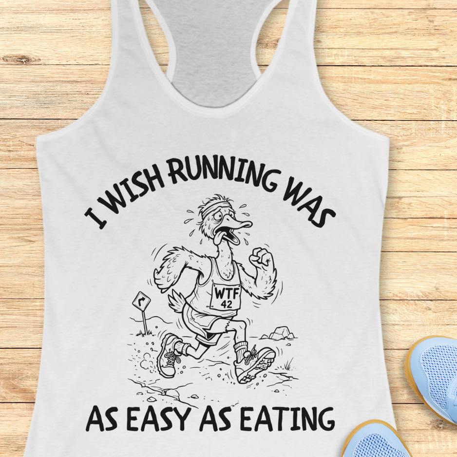 white tank top with a graphic and text on a wooden surface