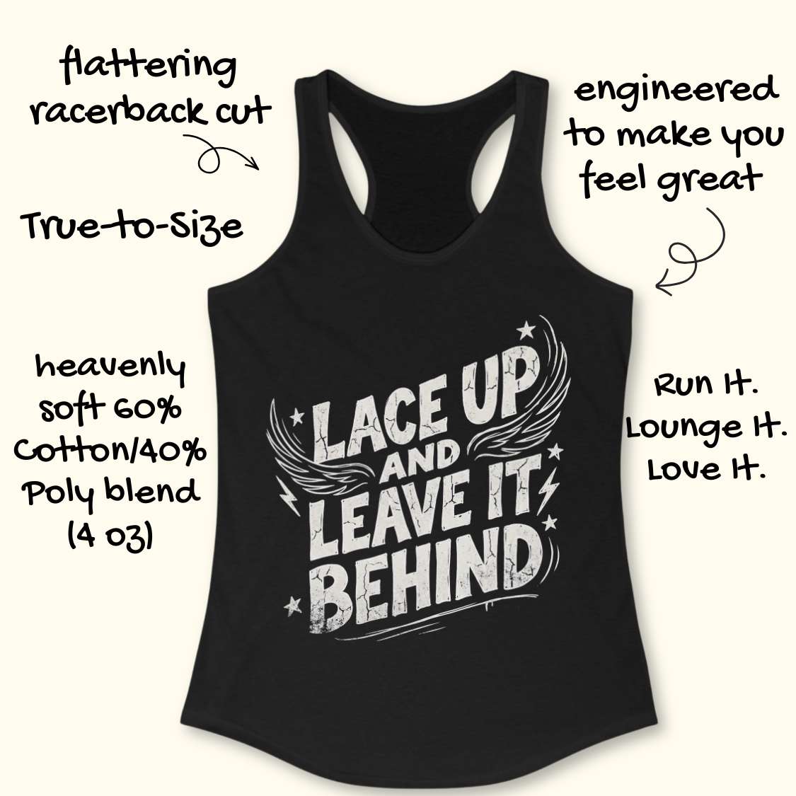 Black tank top with text design on a white background