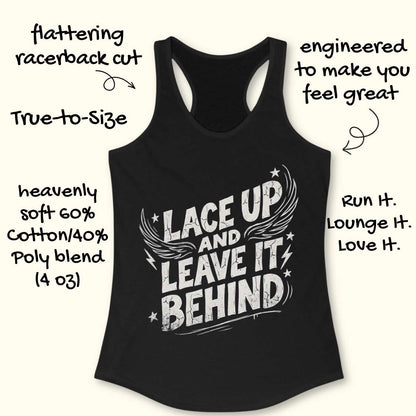 Black tank top with text design on a white background