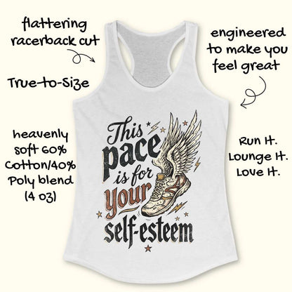 White tank top with motivational text and graphic design on a white background