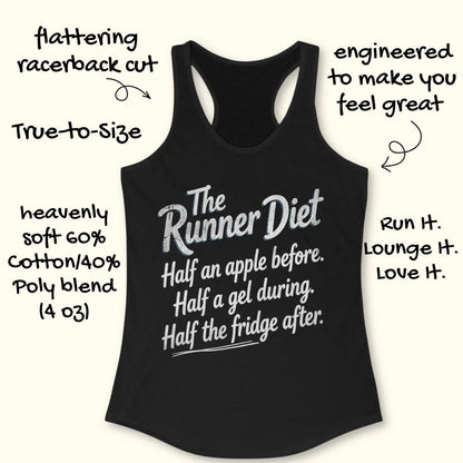 Black tank top with white text on a white background