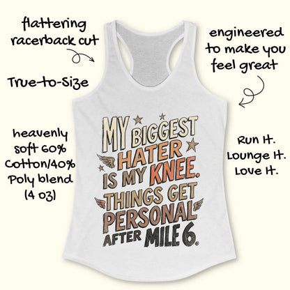 White tank top with humorous text design on a white background