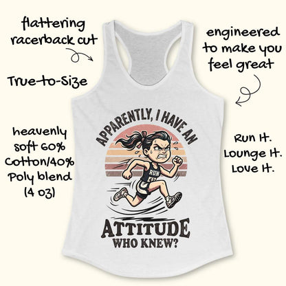 White tank top with a graphic of a runner and text on a white background