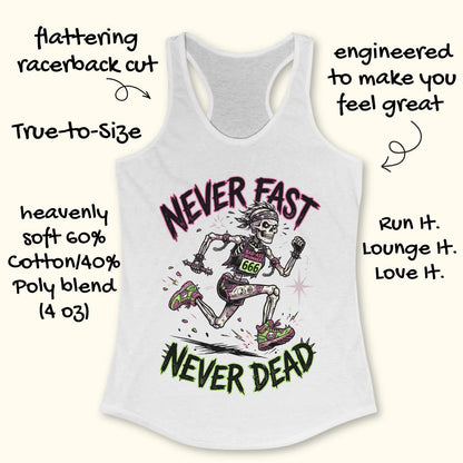 White tank top with skeleton design and text on a white background