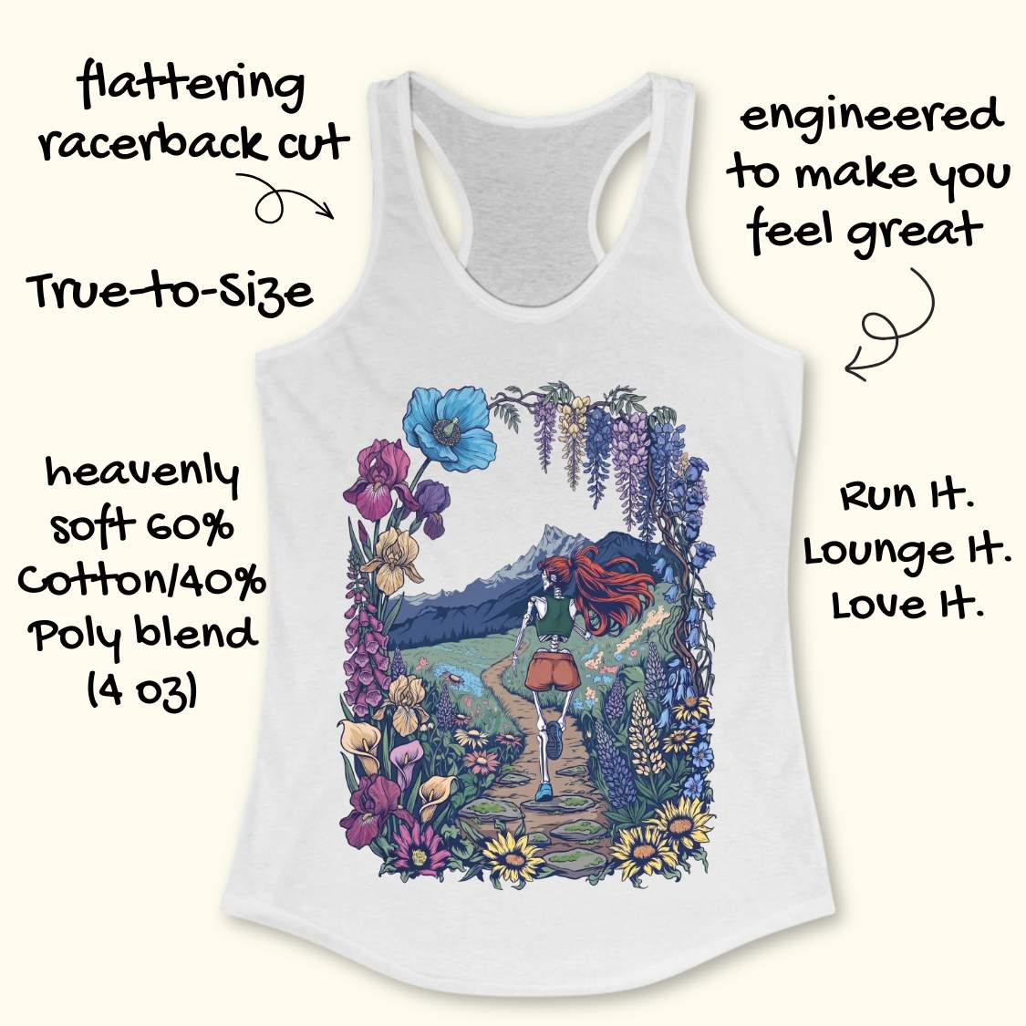 White tank top with a colorful graphic design on a white background