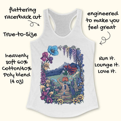 White tank top with a colorful graphic design on a white background