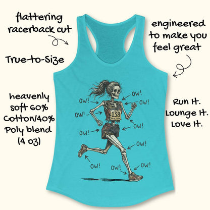 blue tank top with a running skeleton, on a wooden surface