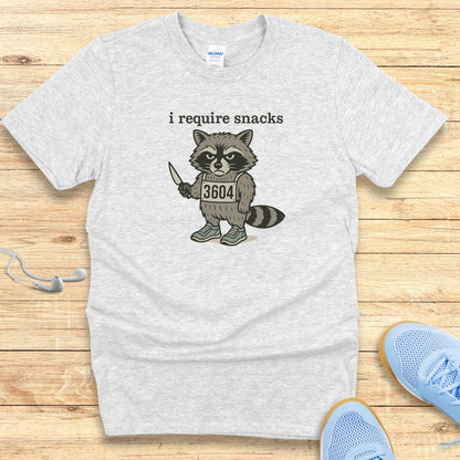 Funny Running Shirt  Women Runners T-Shirt I require Snacks