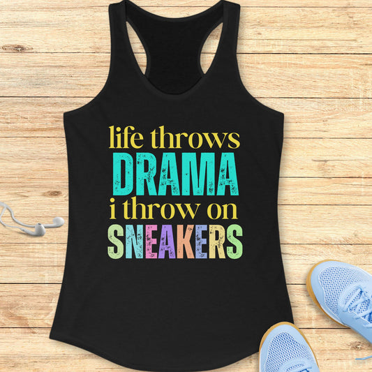 Funny Running Racerback Tank Top Women Runners Life Throw Drama